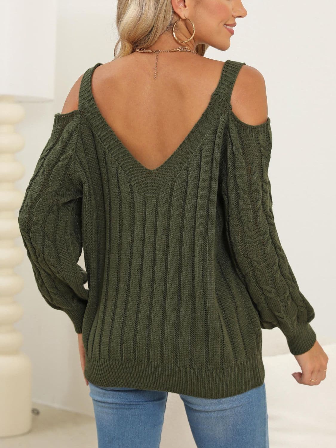 Cozy cable-knit v-neck pullover sweater