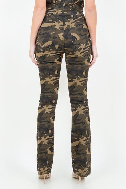 V-cut camo flared pants