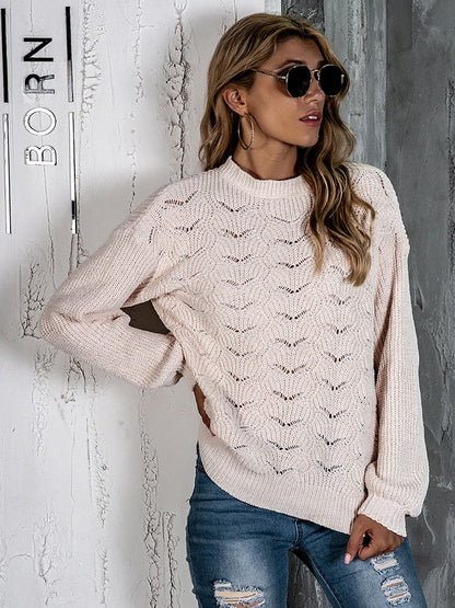 Openwork Mock Neck Long Sleeve Sweater.