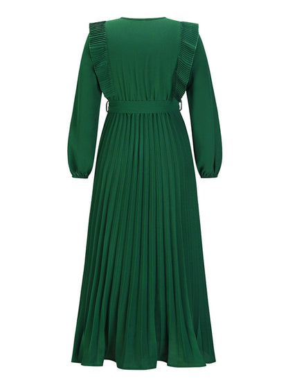 Pleated Surplice Tie Waist Maxi Dress.