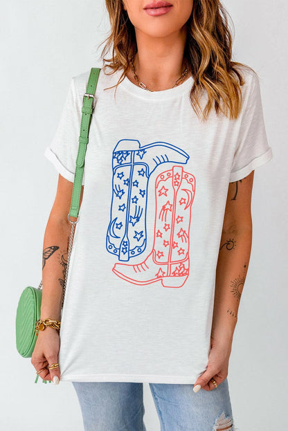 Boot Graphic Round Neck Short Sleeve T-Shirt.