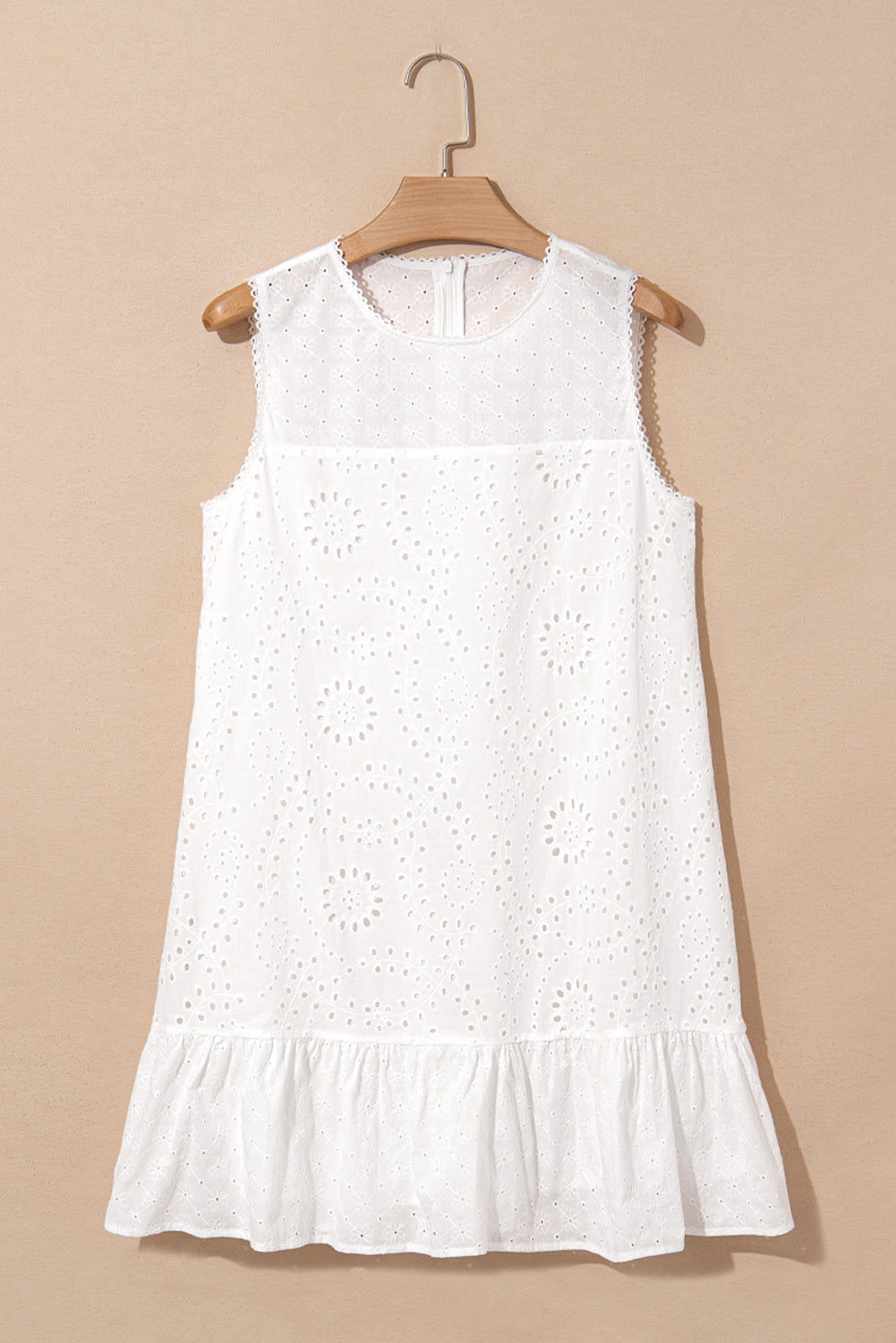 White Floral Eyelet Embroidered Sleeveless Shift Dress for Summer