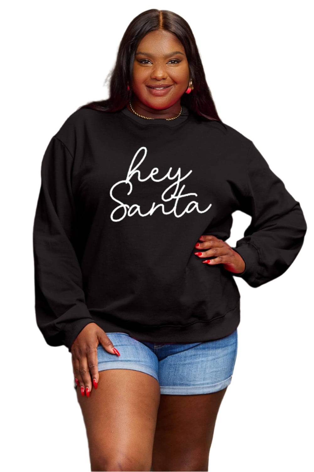 Simply Love Full Size HEY SANTA Graphic Sweatshirt.