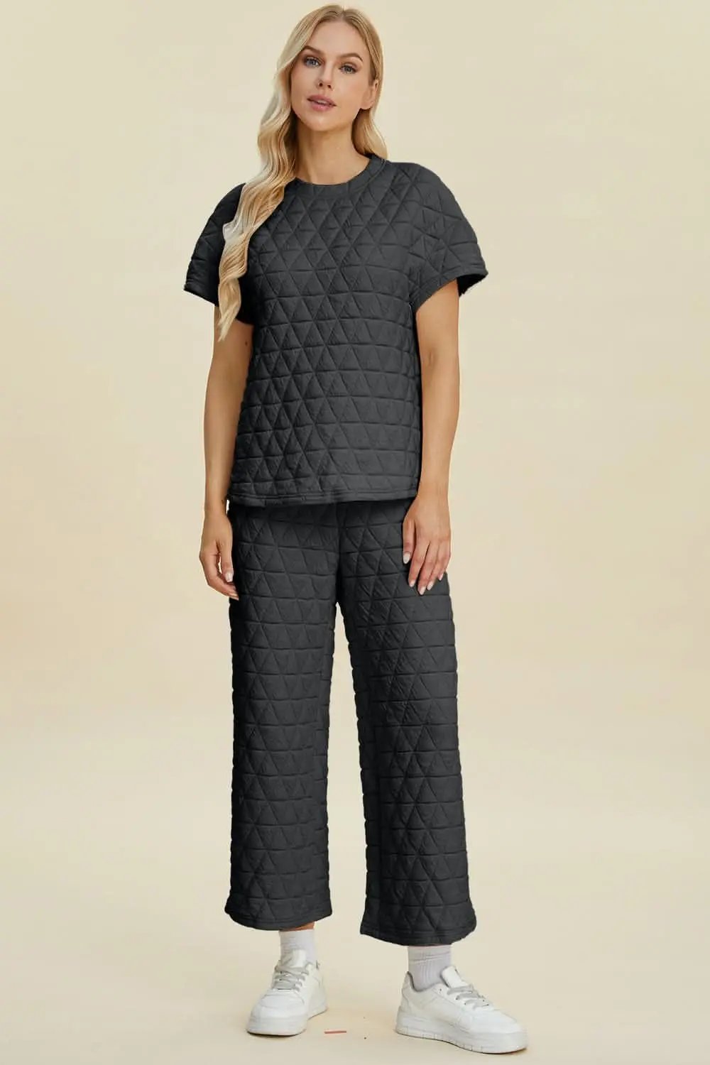 Double Take Texture Top & Pants Set - Love Salve 