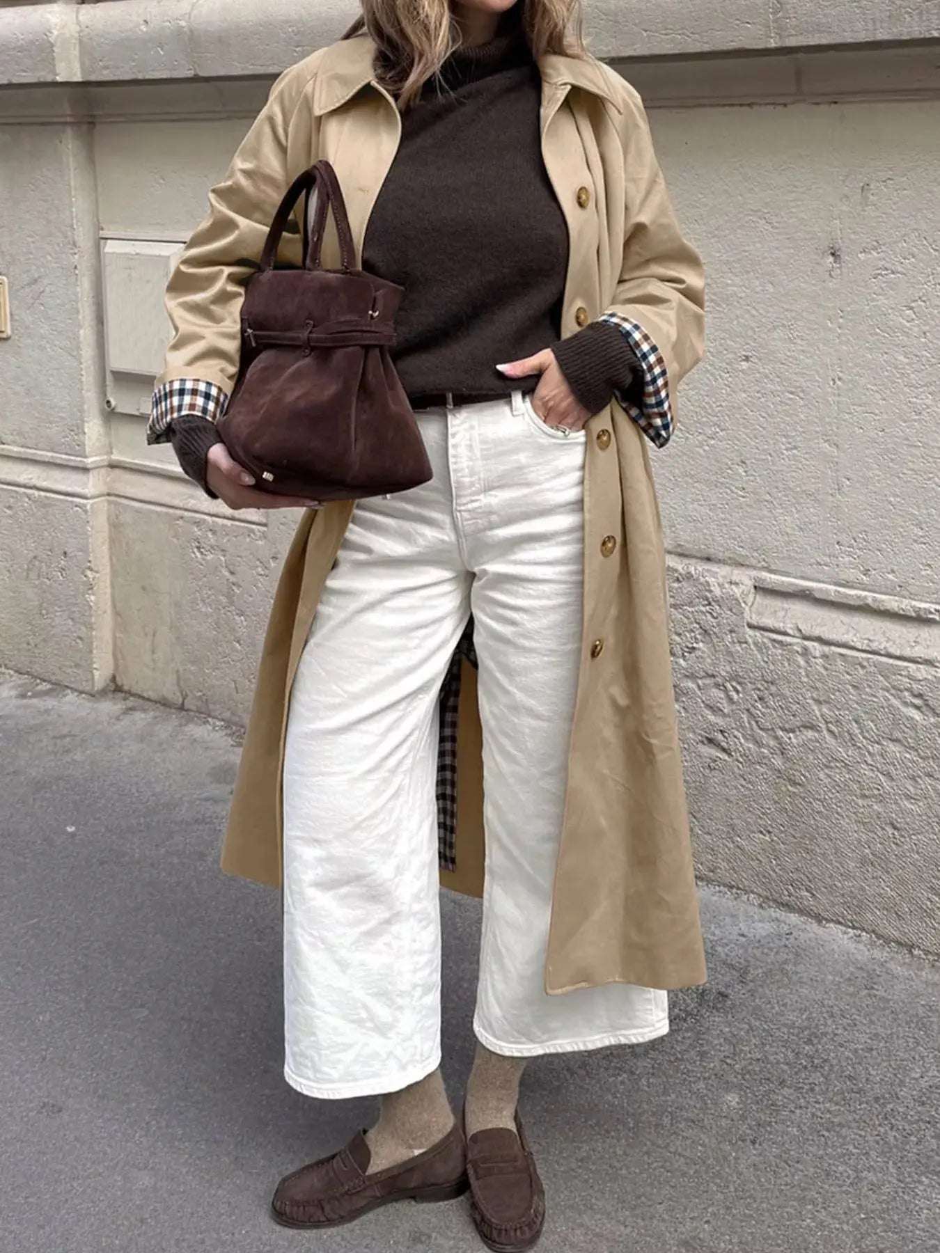 Checkered Lining Button Up Trench Coat Simply Love