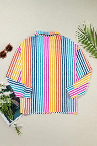 Striped Collared Neck Long Sleeve Shirt.