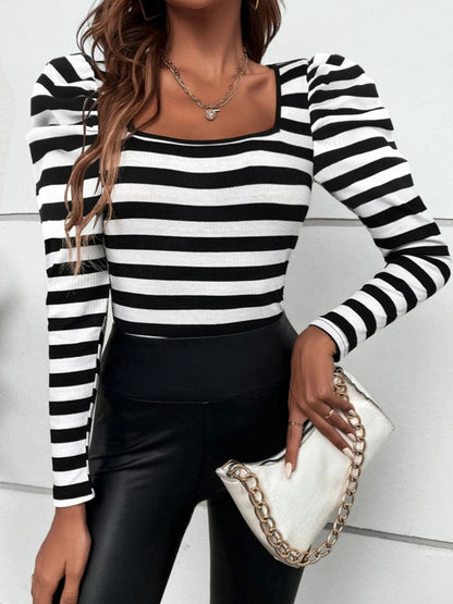 Chic striped puff sleeve top