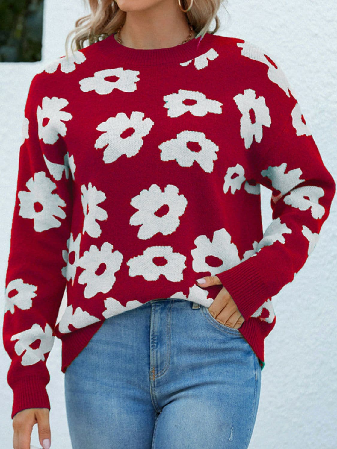 Floral Round Neck Sweater.