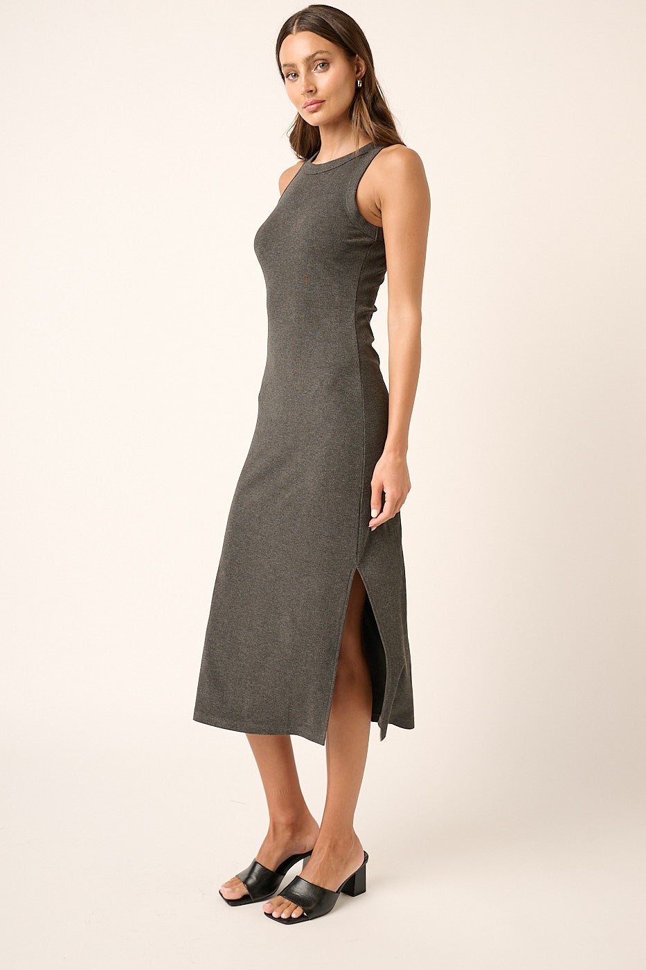 PinkBlush charcoal maternity side slit tank dress back view
