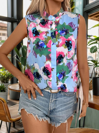 Printed Round Neck Sleeveless Blouse.