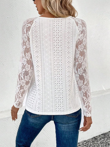 Lace v-neck sheer top - sizes S-2XL