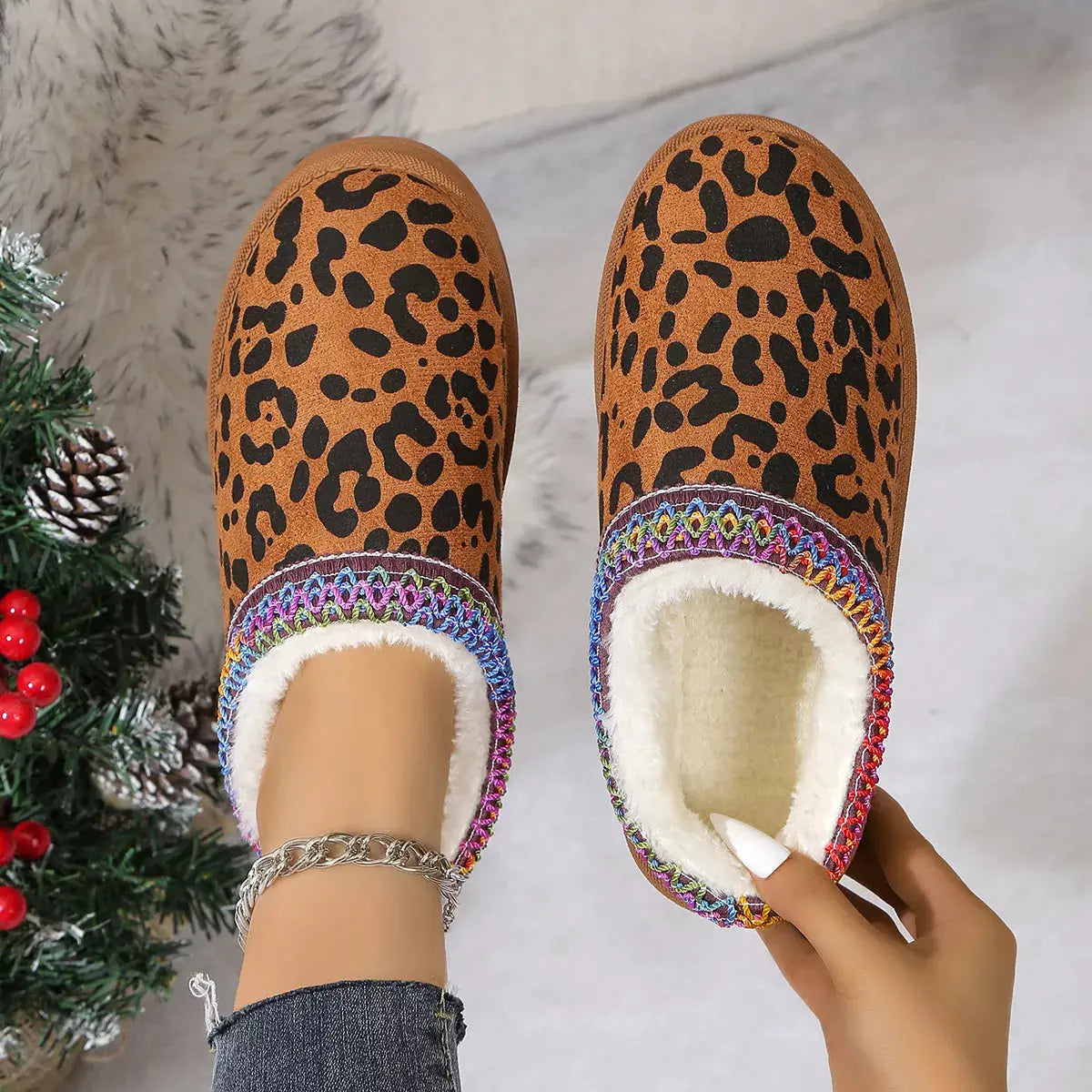 Leopard Print Plush Lined Warm Slip-Ons Simply Love