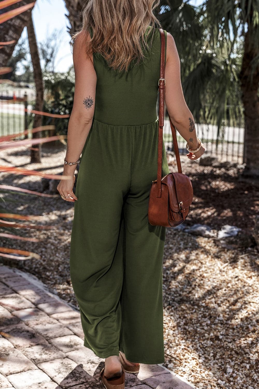 V-Neck Sleeveless Wide Leg Jumpsuit.