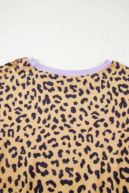 Premium Purple Leopard Striped Patchwork Plus Size Loose Sweatshirt