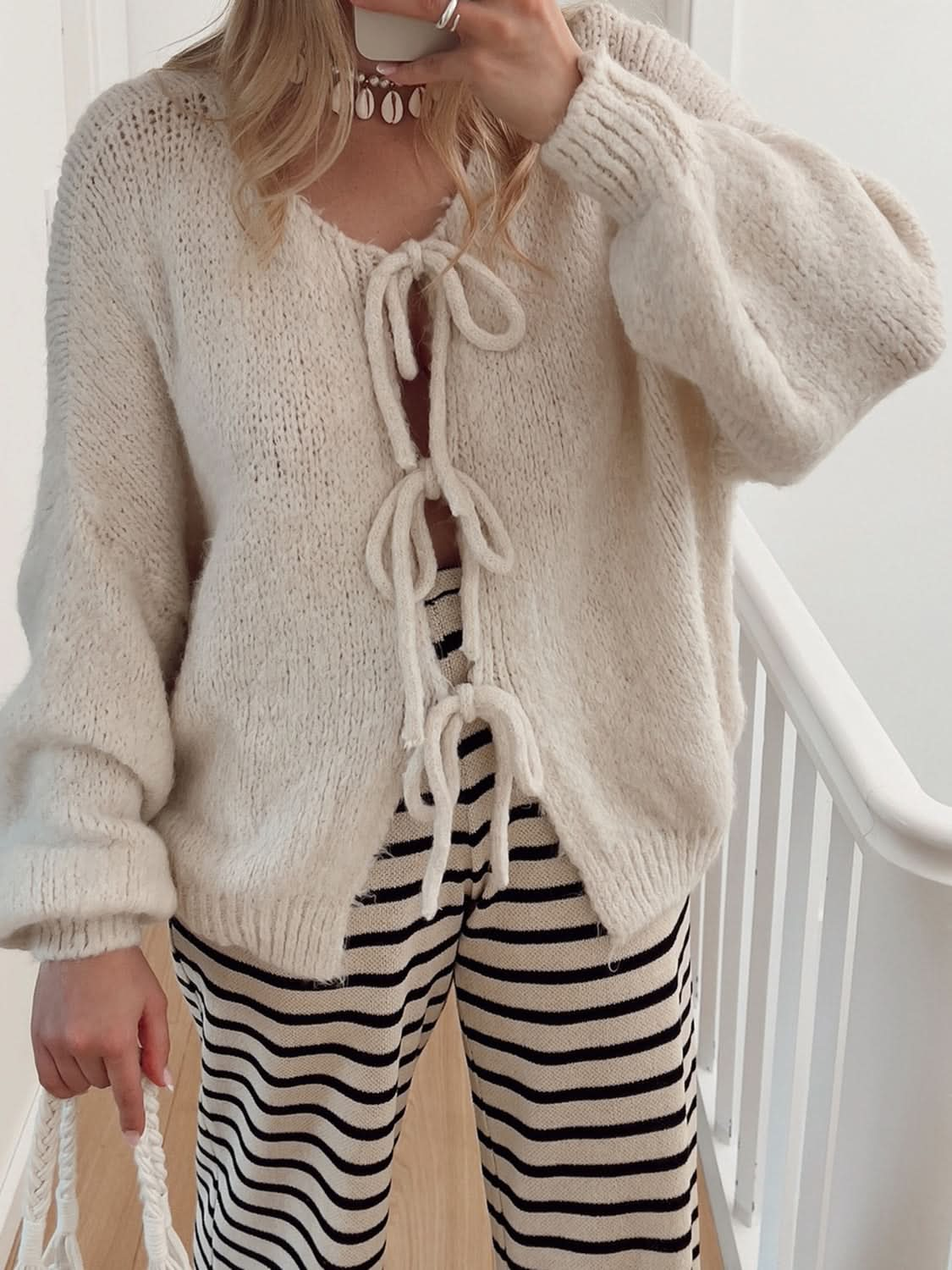 Tied shoulder cardigan - long sleeve