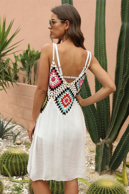 Geometric V-Neck Spaghetti Strap Cover Up Dress.