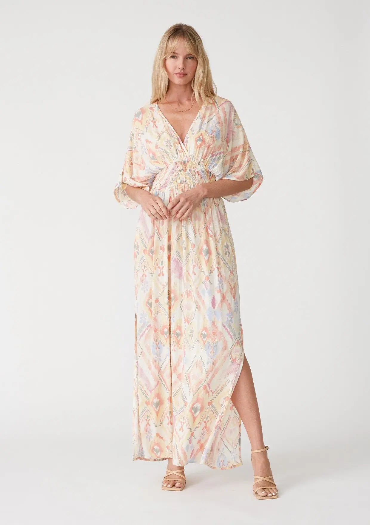 Ivory Printed Deep V-Neck Maxi Dress PinkBlush