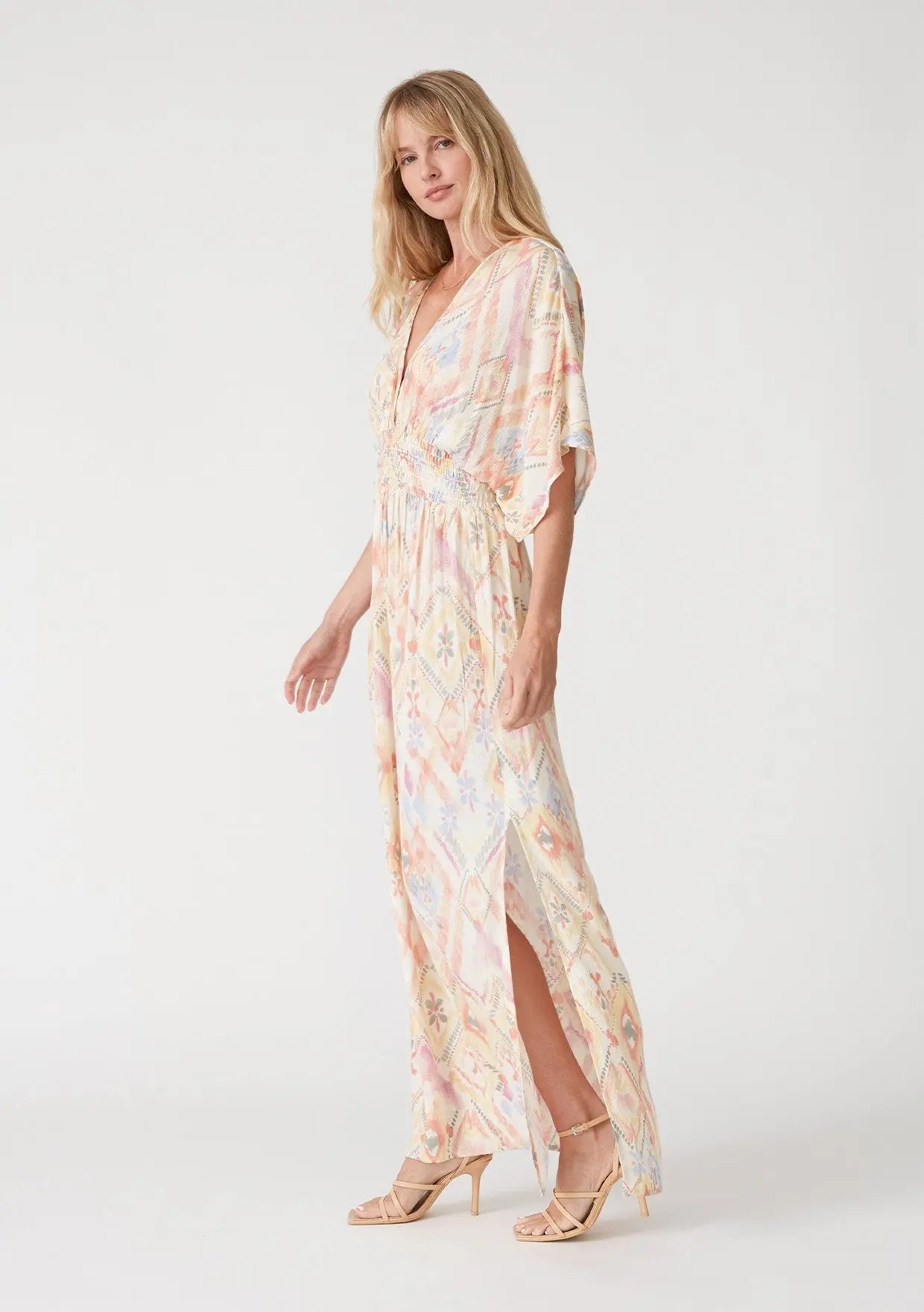 Ivory Printed Deep V-Neck Maxi Dress PinkBlush