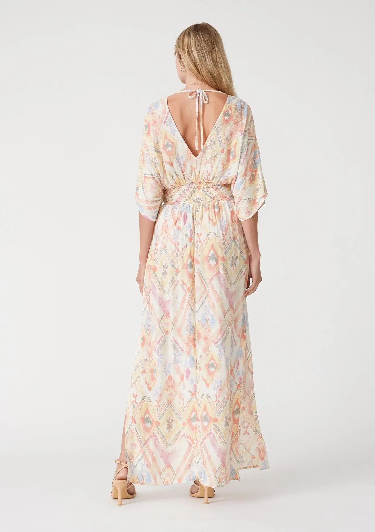 Ivory Printed Deep V-Neck Maxi Dress PinkBlush