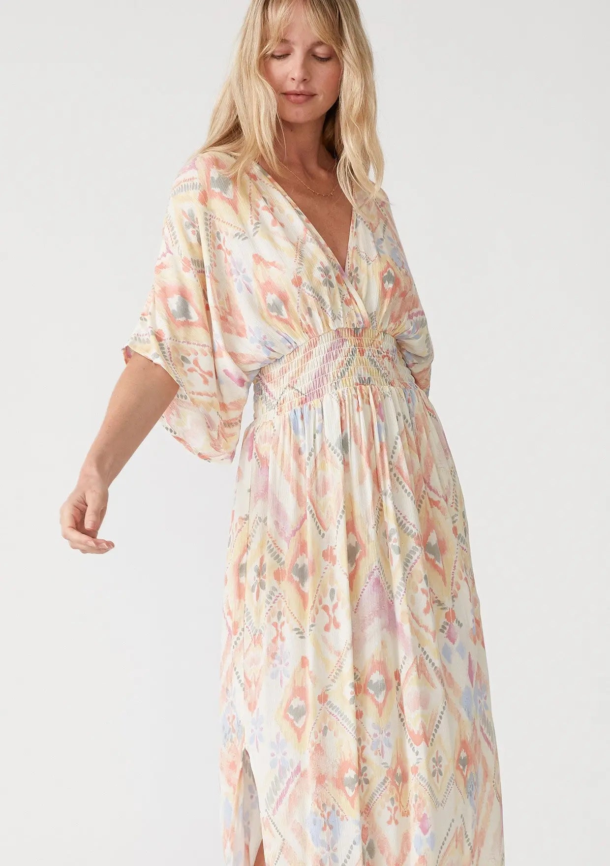 Ivory Printed Deep V-Neck Maxi Dress PinkBlush