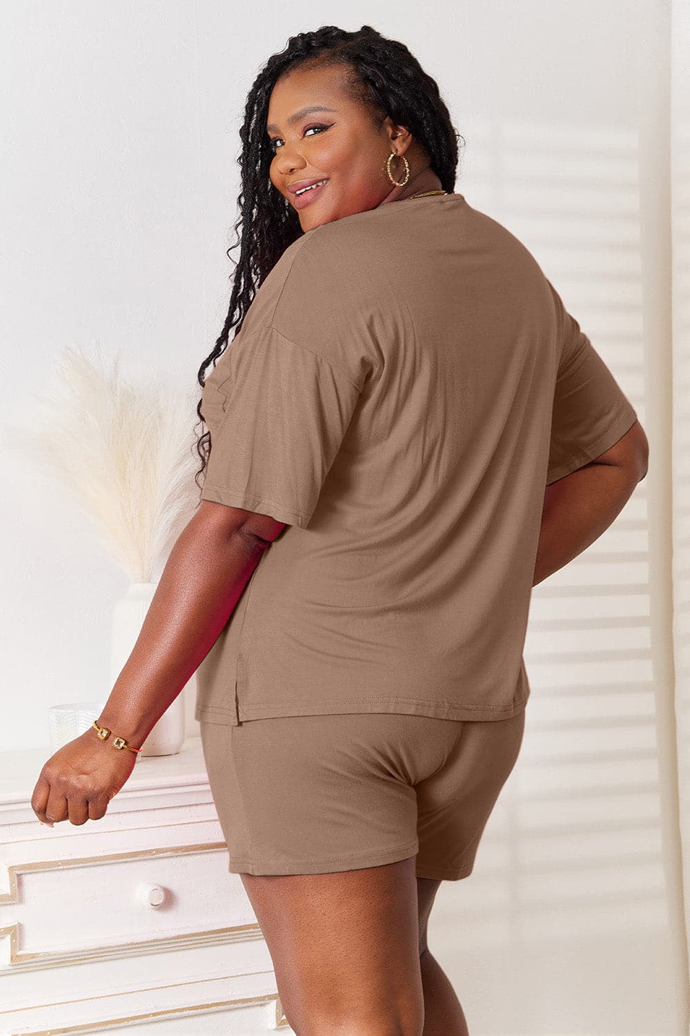 Basic Bae Full Size Soft Rayon Half Sleeve Top and Shorts Set.