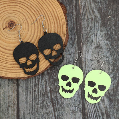 2 Piece PU Leather Skull Dangle Earrings.