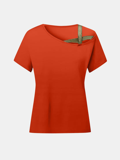 Chic asymmetrical neck tee with short sleeves