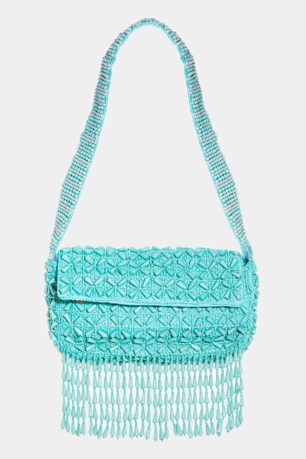 Beaded boho fringe rectangle shoulder bag