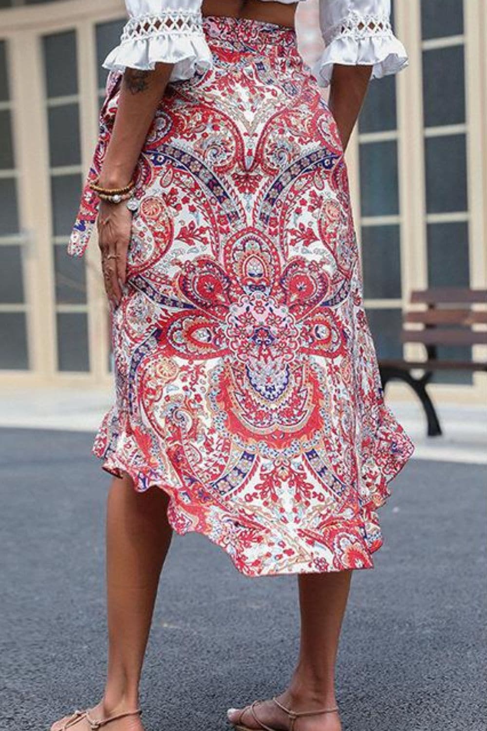 Printed Asymmetrical Wrap Skirt.