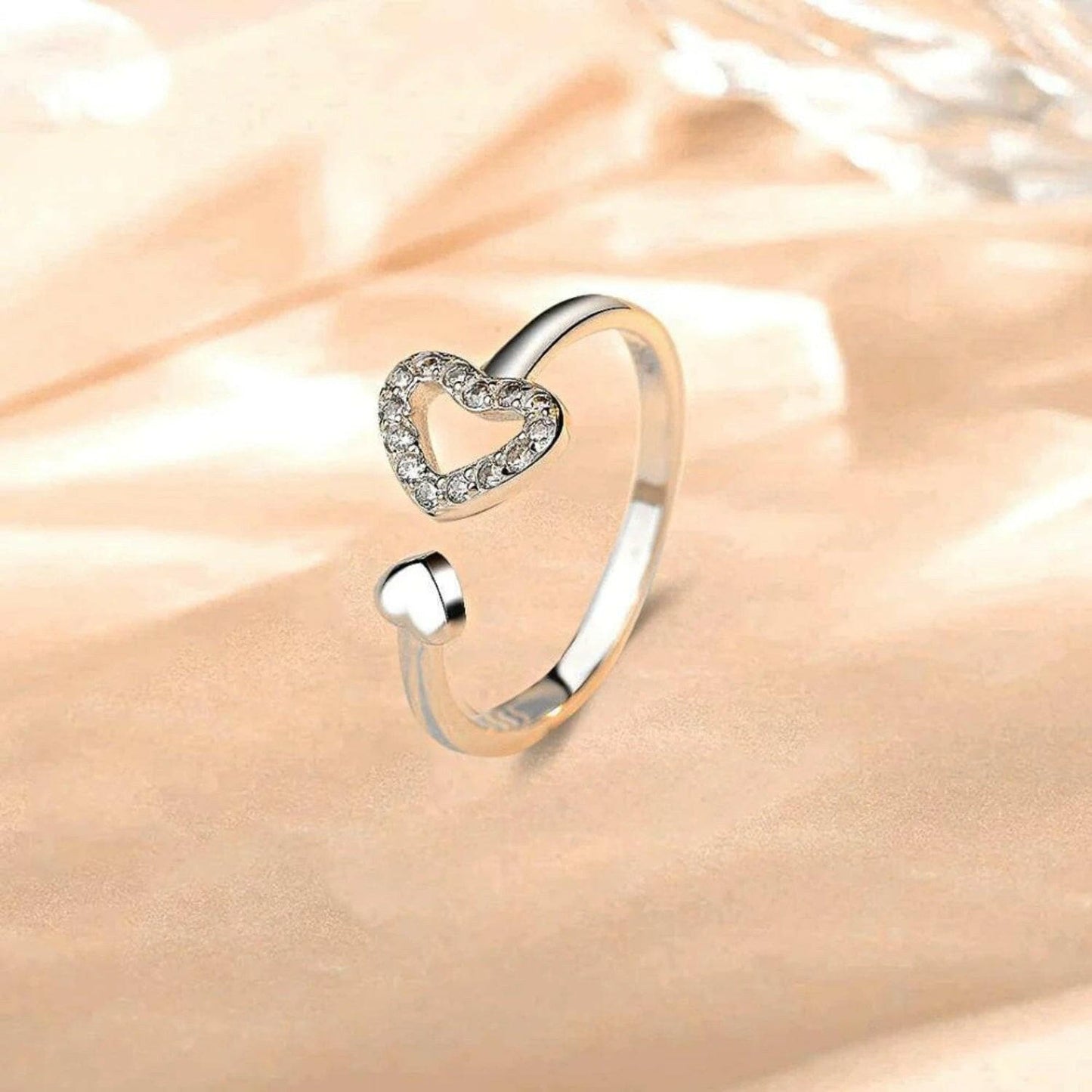 925 Sterling Silver Inlaid Zircon Heart Open Ring - Love Salve