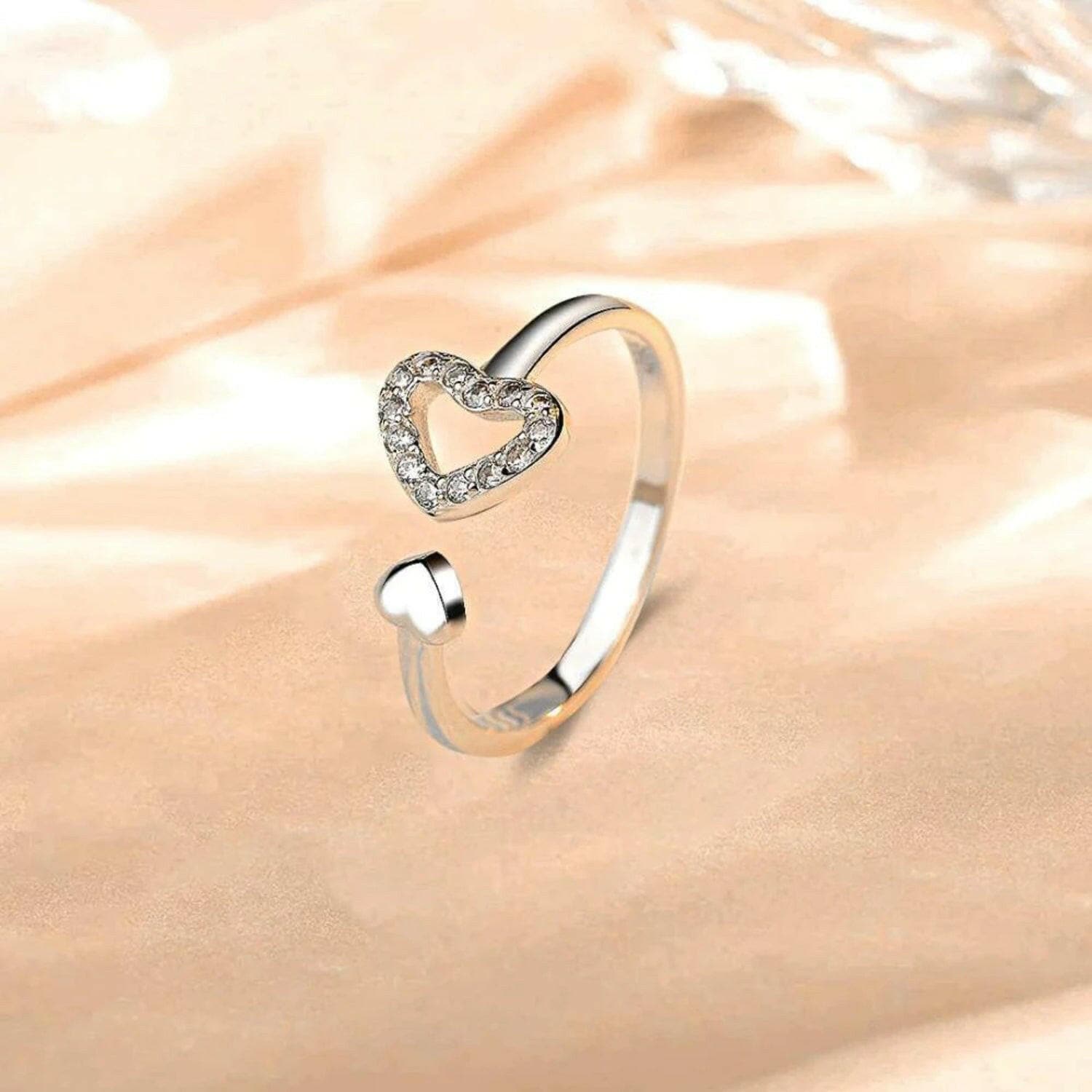 925 Sterling Silver Inlaid Zircon Heart Open Ring - Love Salve