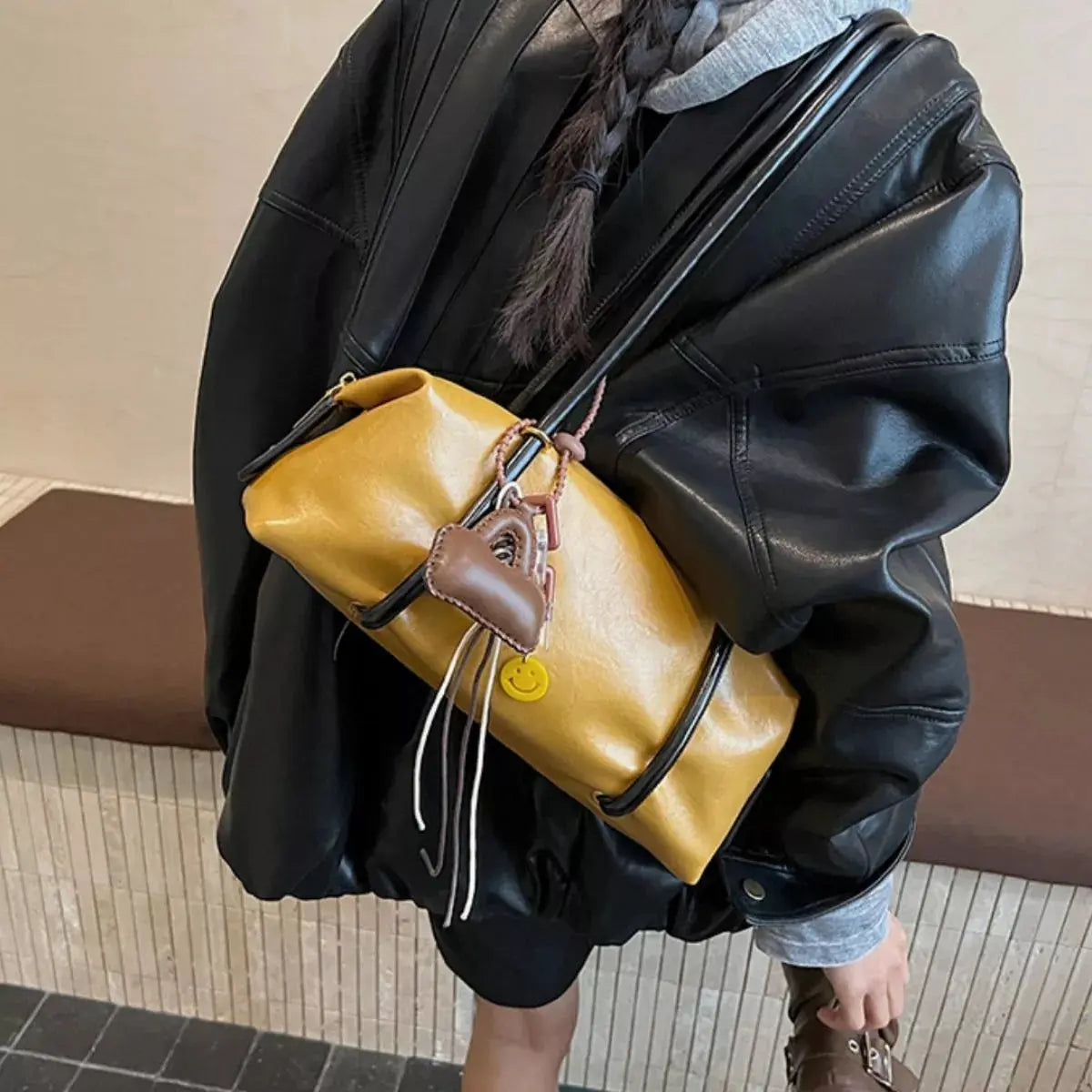 Leather Shoulder Bag with Charm Simply Love