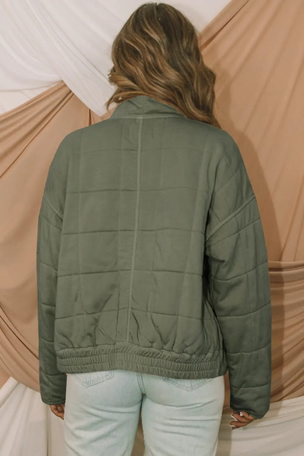 Green Quilted Zip Up Jacket With Pockets For Everyday Wear Dear-Lover Dropshipping