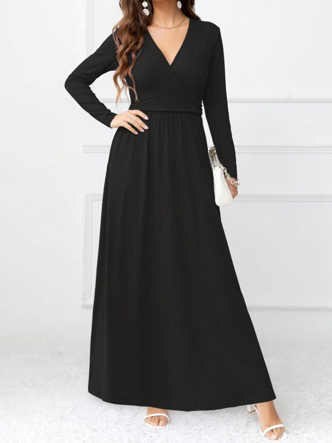 Pocketed Surplice Long Sleeve Maxi Dress.