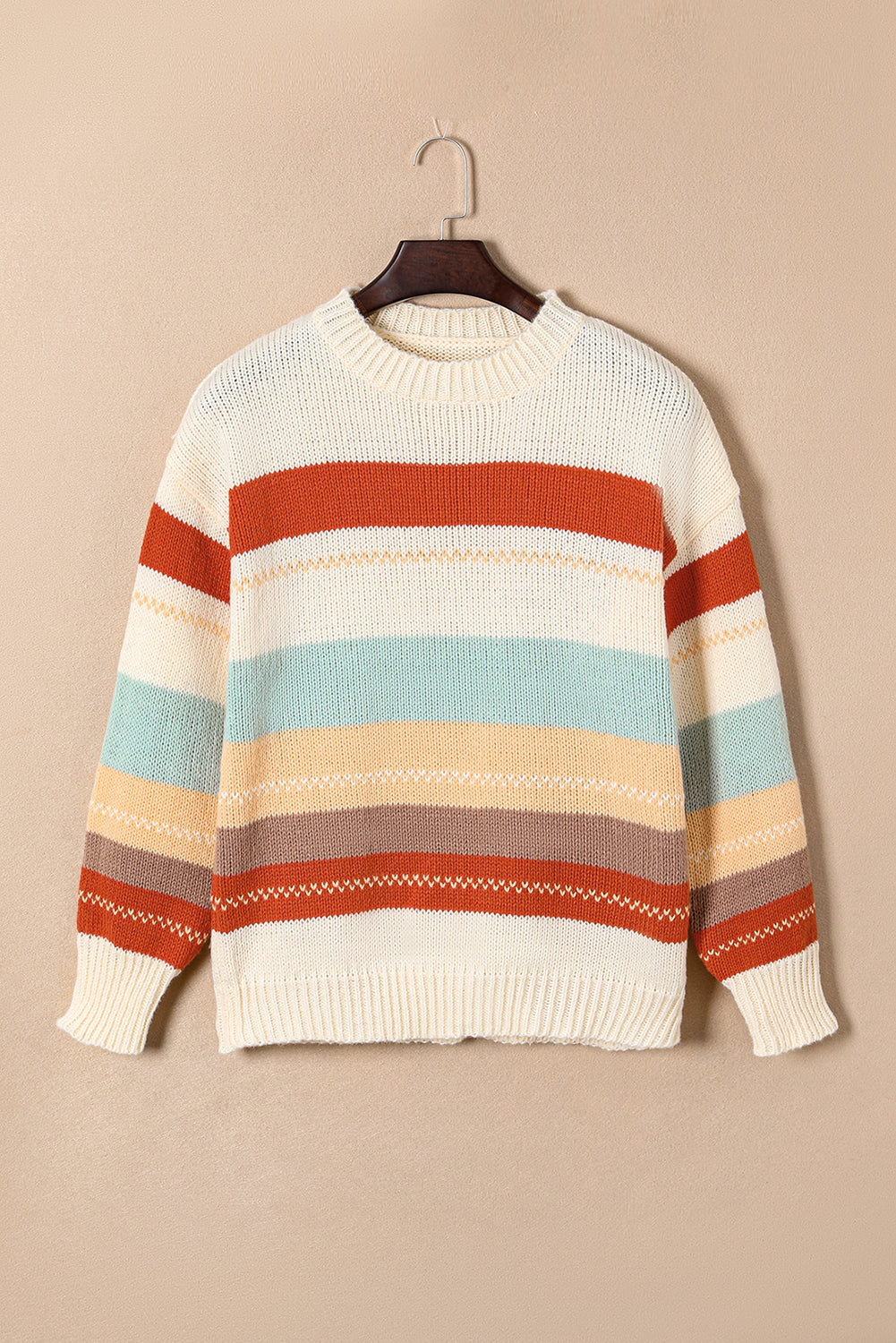 Chic striped color block sweater with drop-shoulder design