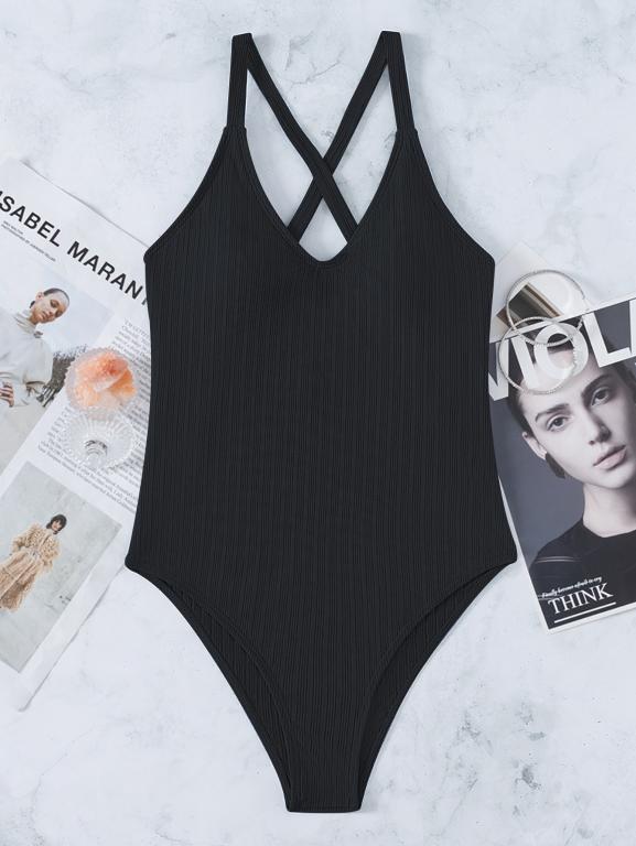 V-Neck One Piece Swimsuit Women Sexy Solid Bathing Suits High Cut Swimwear Bella Mia