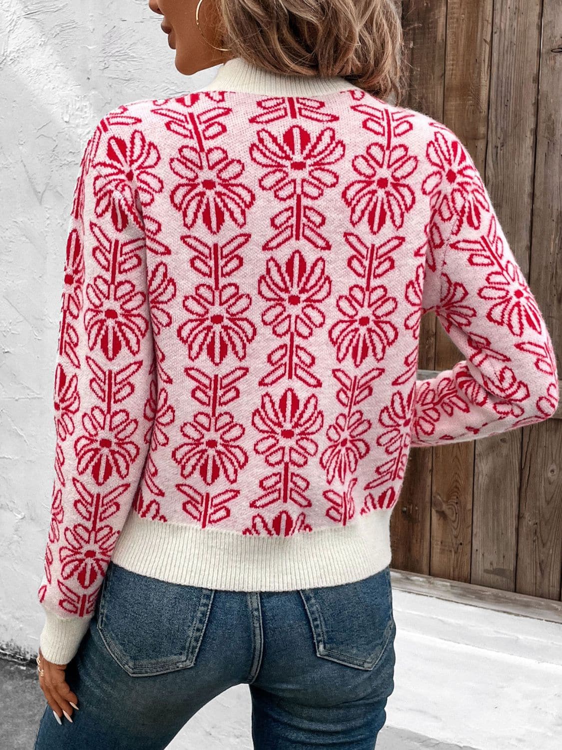 Floral Print Cozy Long Sleeve Sweater