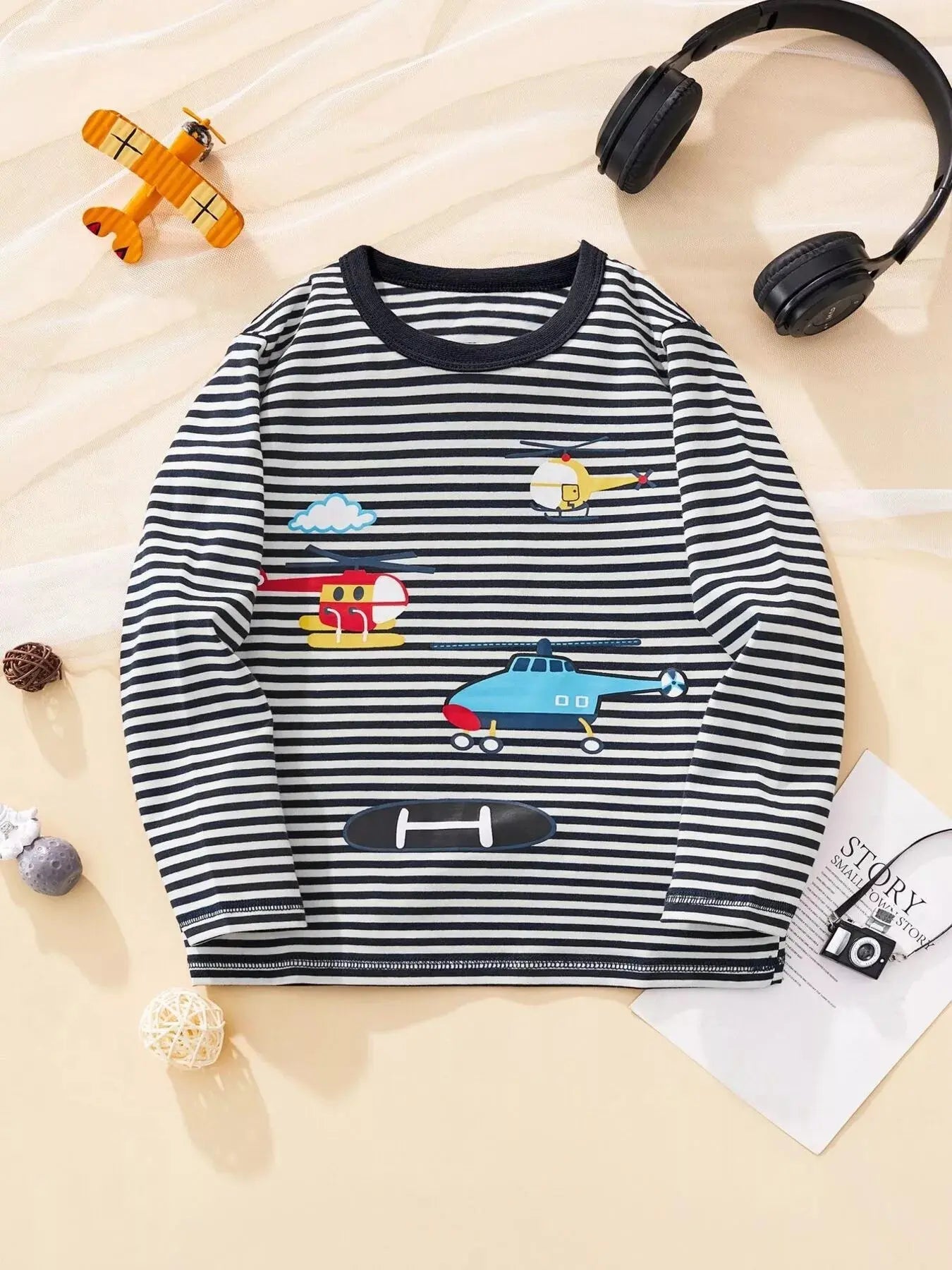 Kids Striped Helicopter Long Sleeve T Shirt For Boys And Girls Simply Love