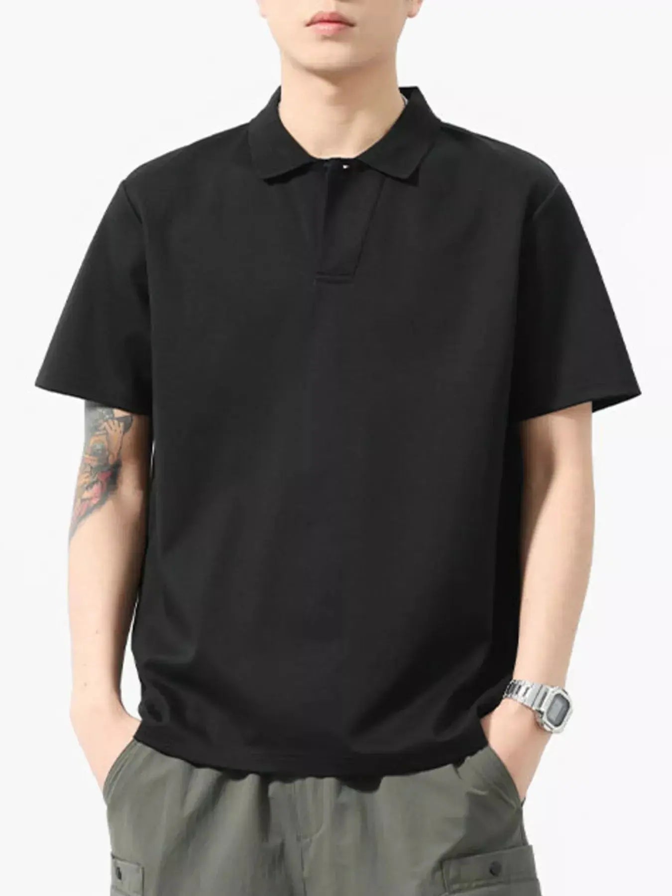 Men's Full Size Solid Color Casual Polo Shirt Plus Size Simply Love