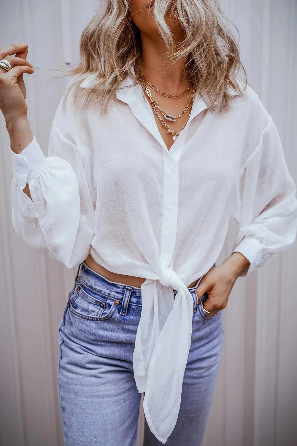 Chic collared long sleeve blouse