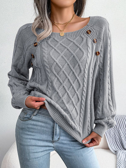 Decorative Button Cable-Knit Sweater.