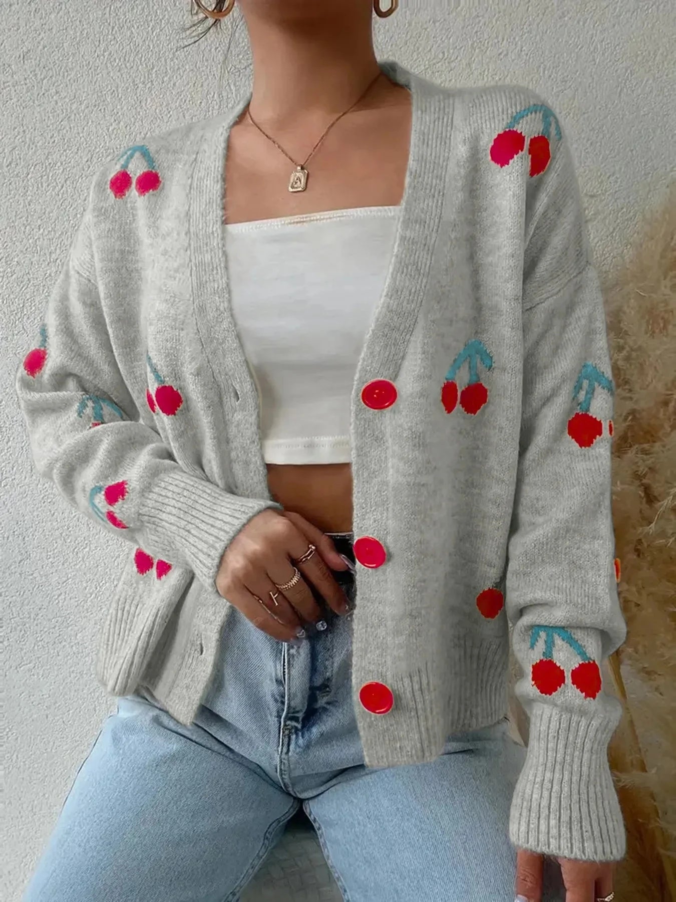Cherry Button-Up Knit Cardigan Coco’s Tee Boutique