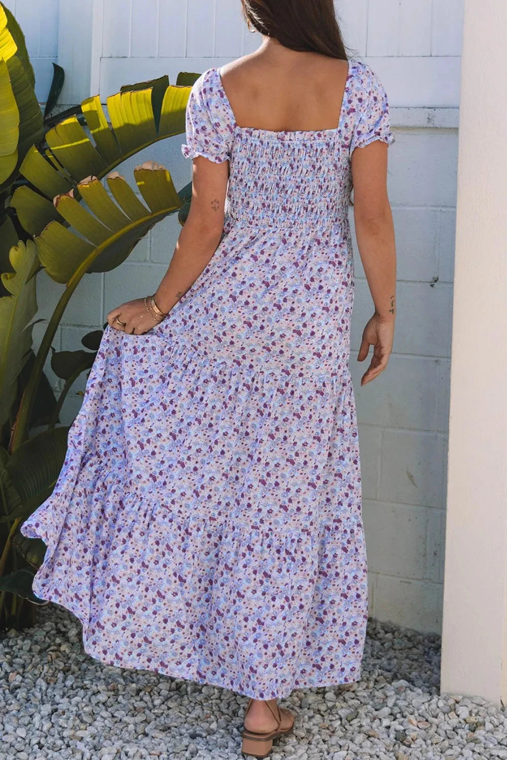 Tiered Floral Shirred High Waist Maxi Dress Simply Love