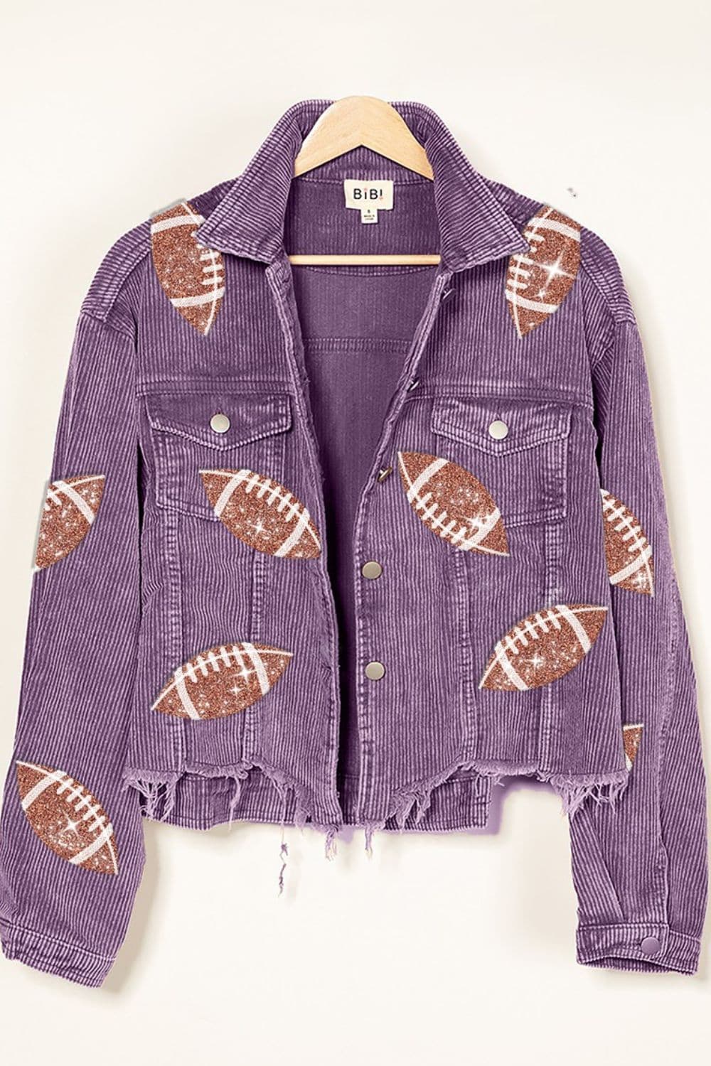 BiBi Football Sequin Embroidery Washed Corduroy Jacket.