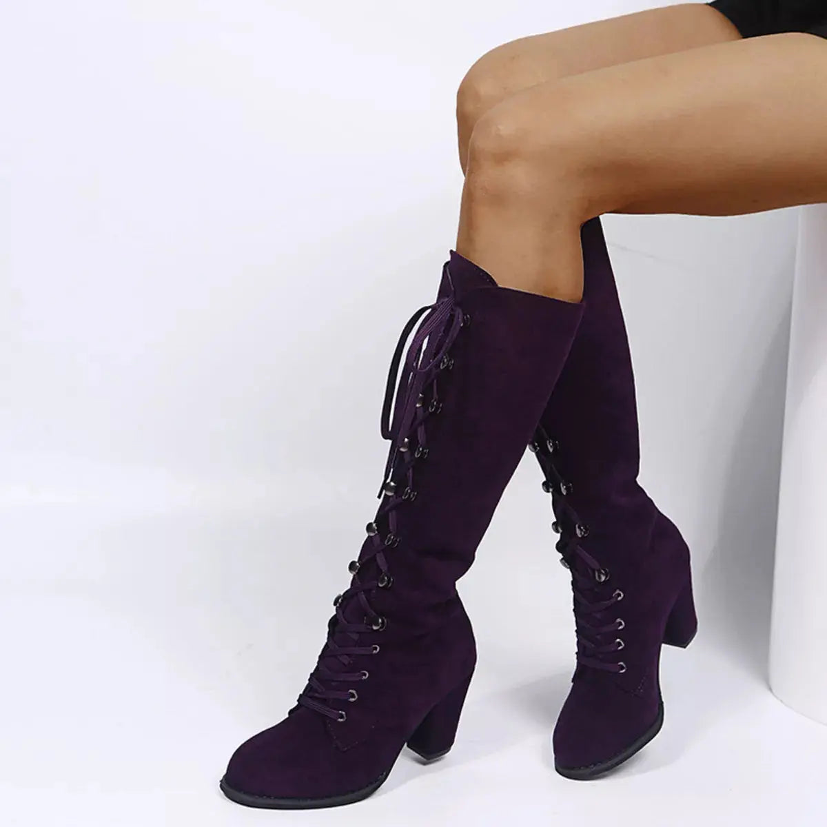 Lace Up Block Heels Boots Simply Love