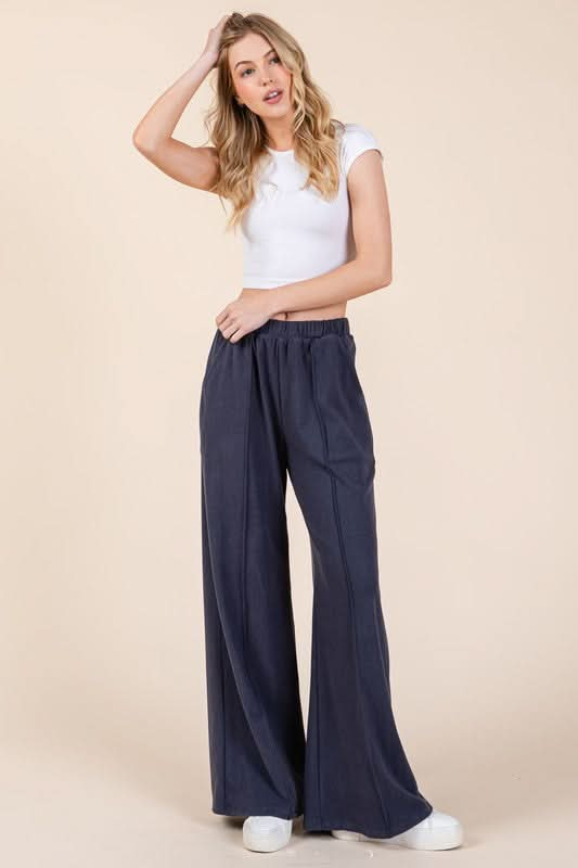 Wide Leg Pocketed Elastic Waist Pants for Effortless Style