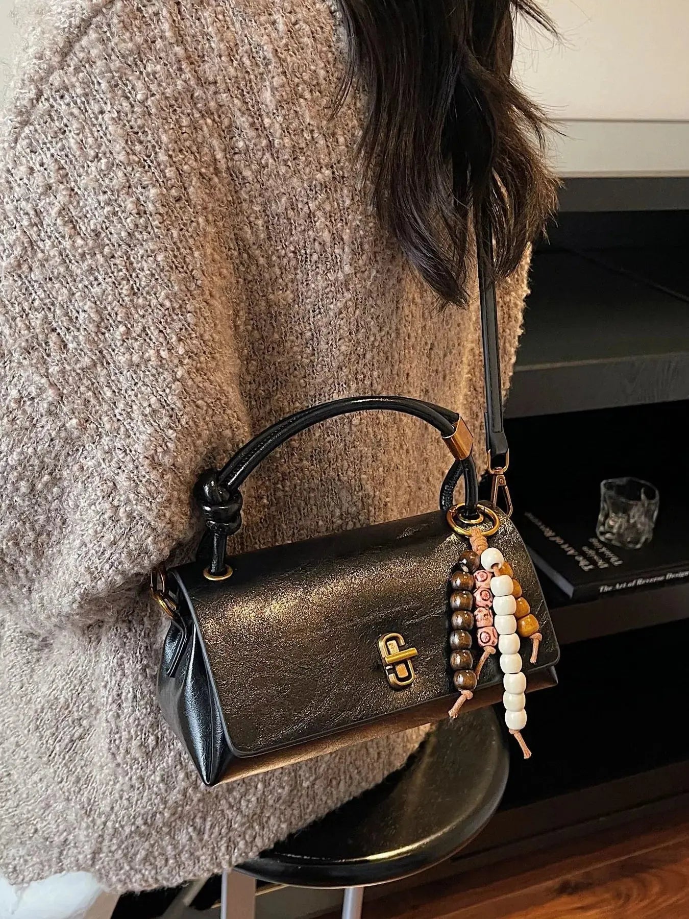 Leather Crossbody Bag with Bead Charm Simply Love