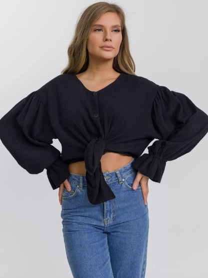 Elegant flounce sleeve shirt