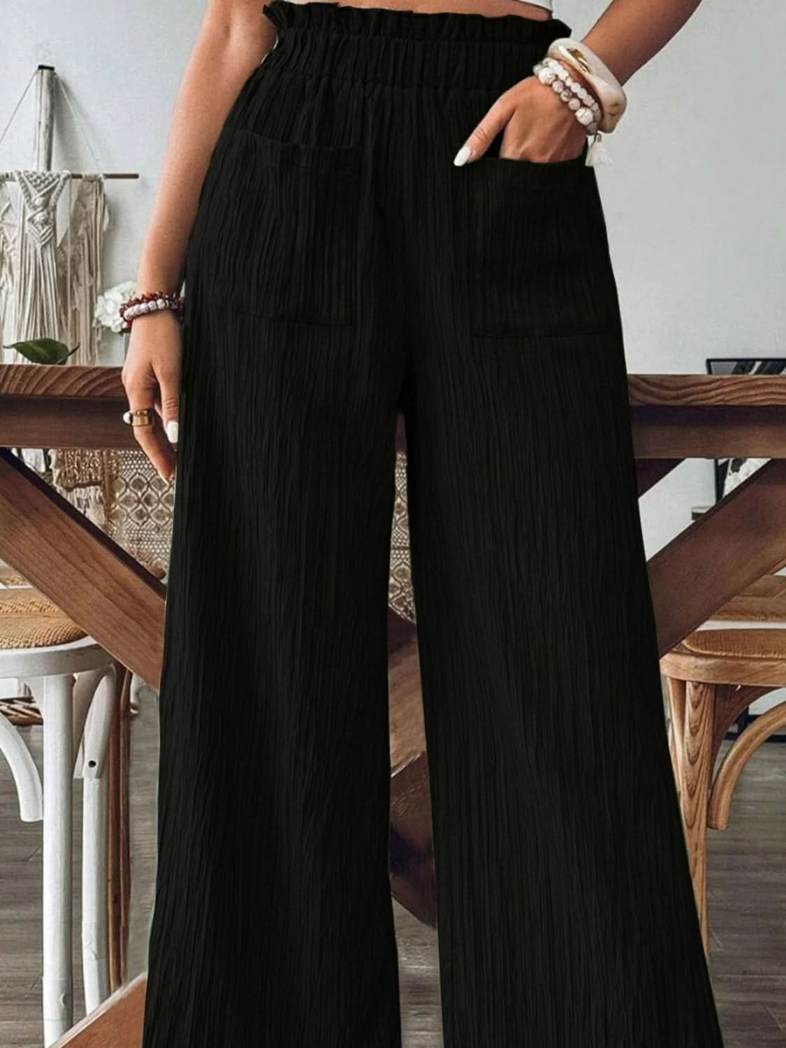 Frilled Wide Leg Trousers