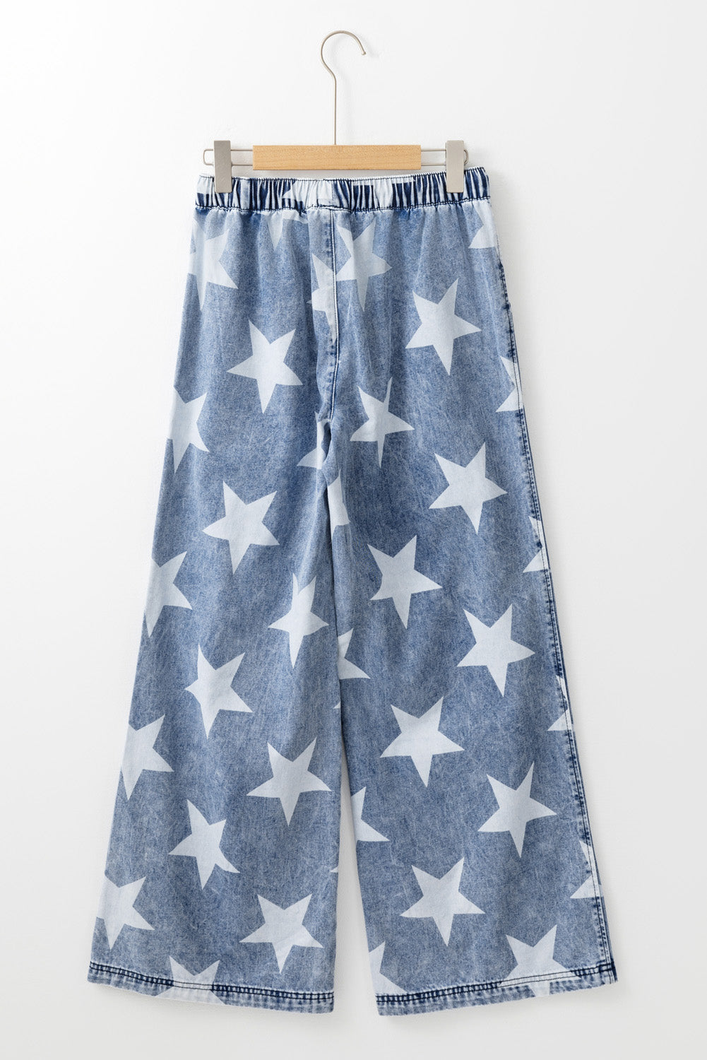 Light blue starry wide-leg jeans with drawstring waist